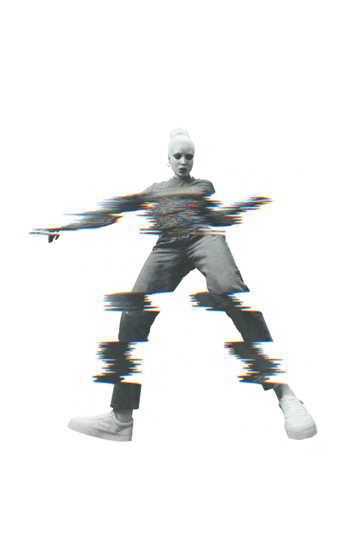Modella in movimento, effetto glitch